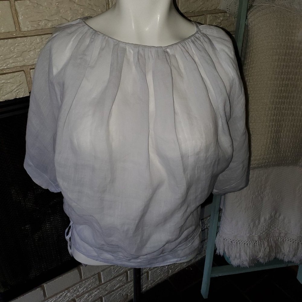 Humanoid Lightweight Gauzy Boho Pale Blue linen-like wrap top XS/S